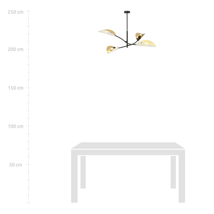 Sospensione Nordica 4 Luci Ares In Acciaio Nero Bianco E Oro Bracci Regolabili