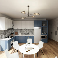 Sospensione Nordica 4 Luci Ares In Acciaio E Rattan Con Bracci Regolabili