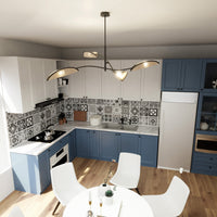 Sospensione Nordica 4 Luci Ares In Acciaio E Rattan Con Bracci Regolabili