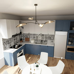 Sospensione Nordica 4 Luci Ares In Acciaio E Rattan Con Bracci Regolabili