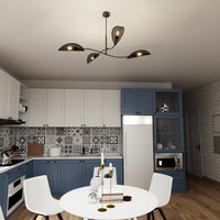 Sospensione Nordica 4 Luci Ares In Acciaio Nero Oro Bracci Regolabili