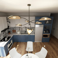 Sospensione Nordica 6 Luci Ares In Acciaio E Rattan Con Bracci Regolabili