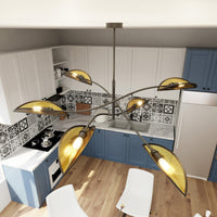 Sospensione Nordica 6 Luci Ares In Acciaio Nero Oro Bracci Regolabili