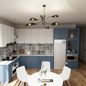 Sospensione Nordica 6 Luci Ares In Acciaio Nero Oro Bracci Regolabili