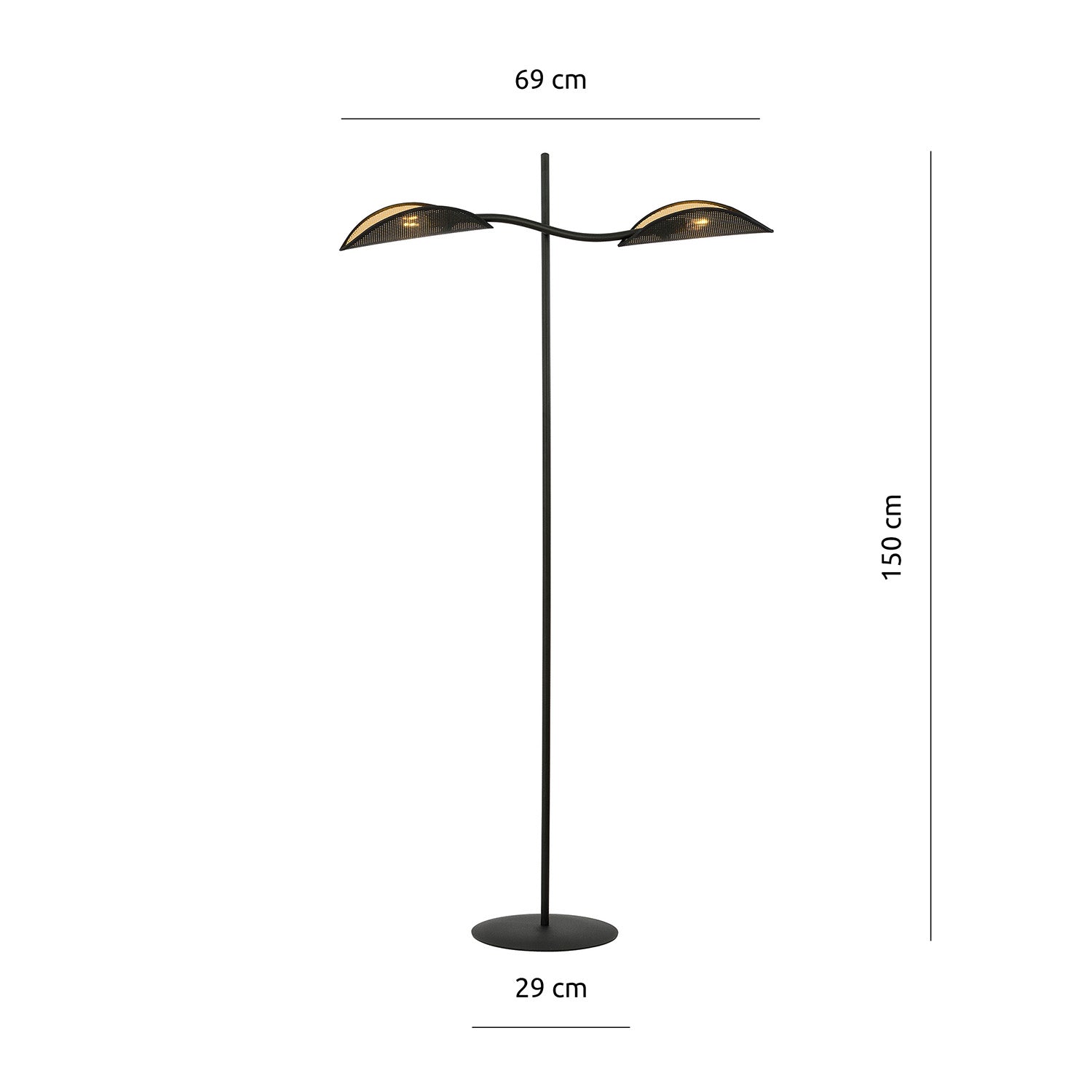 Piantana Contemporaneo Ares Acciaio Nero Oro 2 Luci E14 Ip20