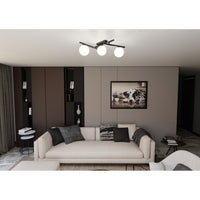 Plafoniera Moderna 3 Luci Teti In Acciaio Nero Bracci Regolabili E Vetro Opale