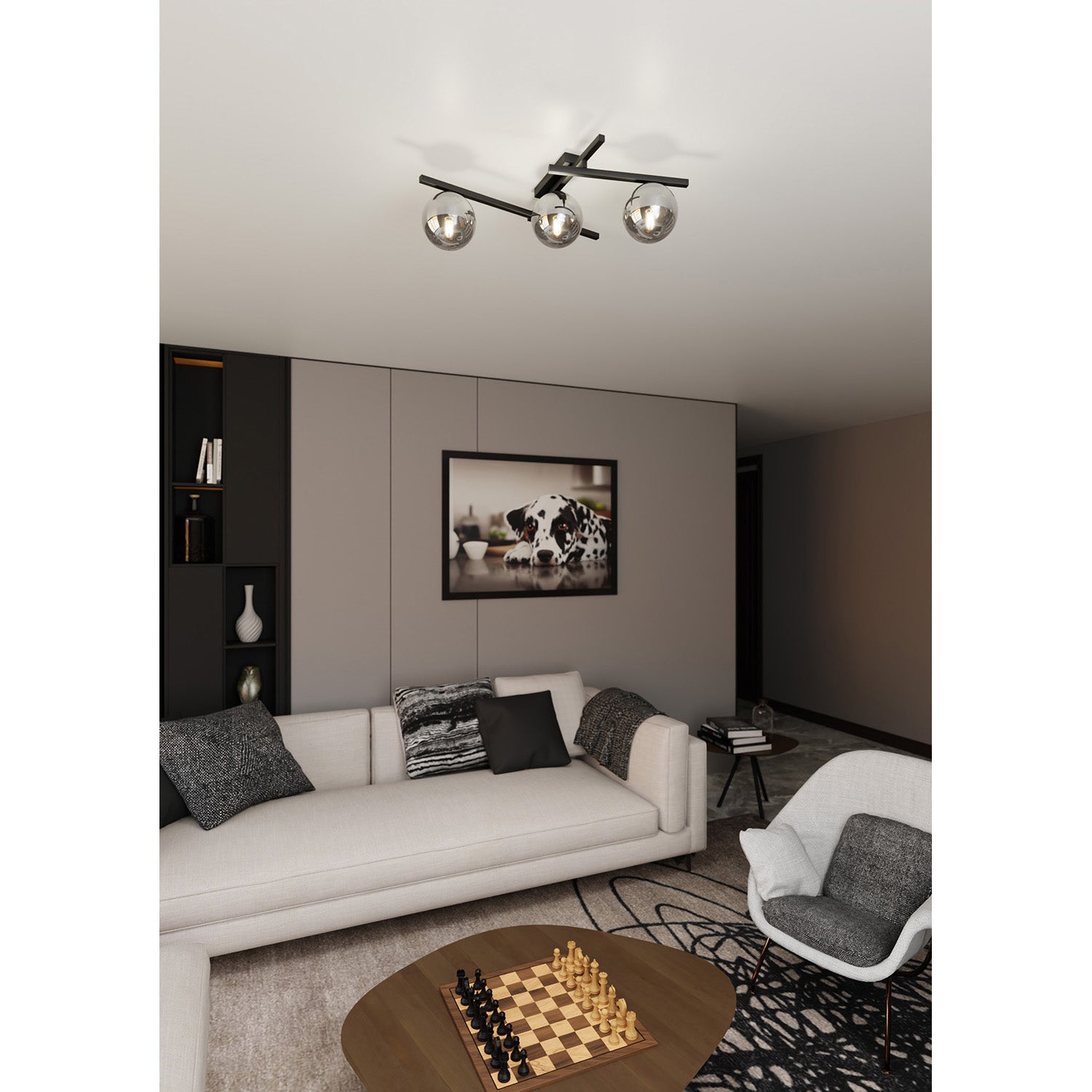 Plafoniera Moderna 3 Luci Teti In Acciaio Nero Bracci Regolabili E Vetro Fumè