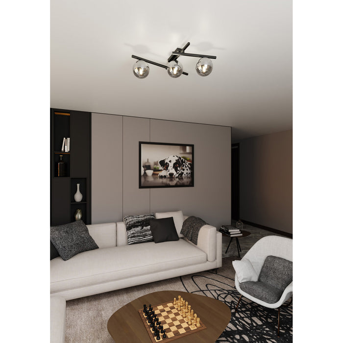 Plafoniera Moderna 3 Luci Teti In Acciaio Nero Bracci Regolabili E Vetro Fumè