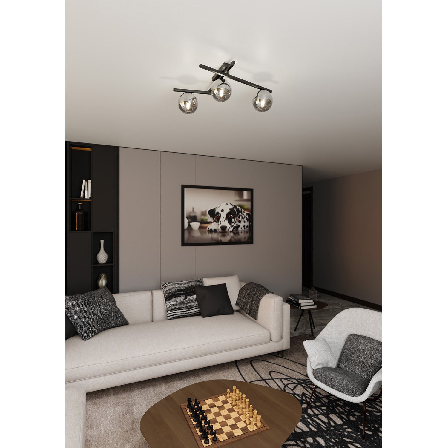 Plafoniera Moderna 3 Luci Teti In Acciaio Nero Bracci Regolabili E Vetro Fumè