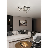 Plafoniera Moderna 4 Luci Teti In Acciaio Nero Bracci Regolabili E Vetro Fumè