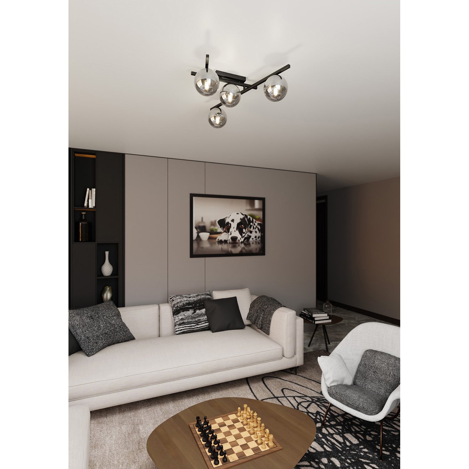 Plafoniera Moderna 4 Luci Teti In Acciaio Nero Bracci Regolabili E Vetro Fumè