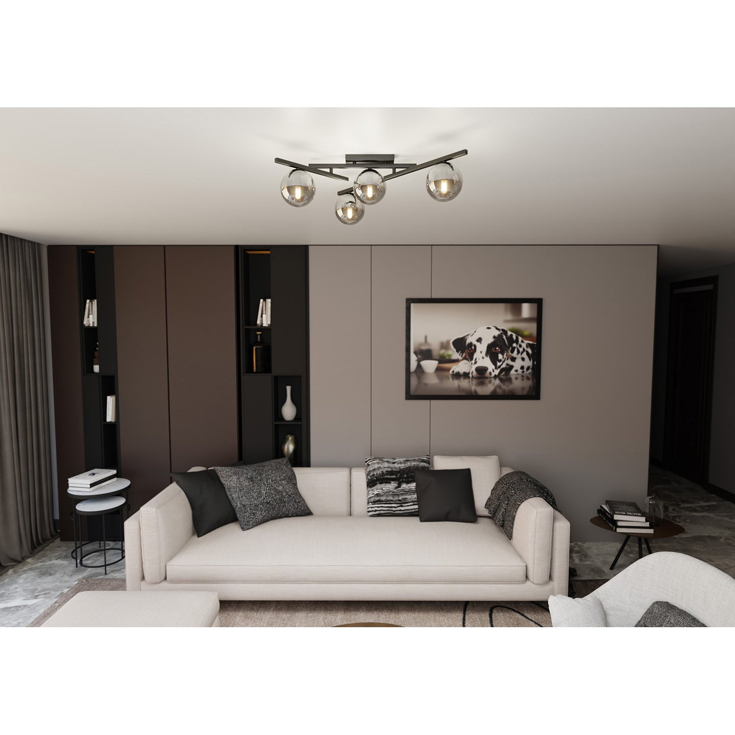 Plafoniera Moderna 4 Luci Teti In Acciaio Nero Bracci Regolabili E Vetro Fumè