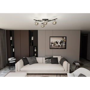 Plafoniera Moderna 4 Luci Teti In Acciaio Nero Bracci Regolabili E Vetro Fumè