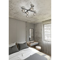 Plafoniera Moderna 5 Luci Teti In Acciaio Nero Bracci Regolabili E Vetro Fumè