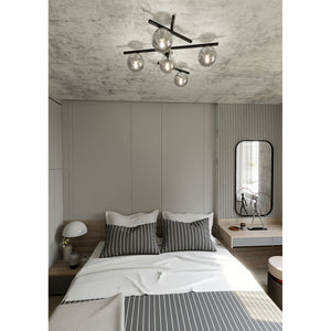 Plafoniera Moderna 5 Luci Teti In Acciaio Nero Bracci Regolabili E Vetro Fumè