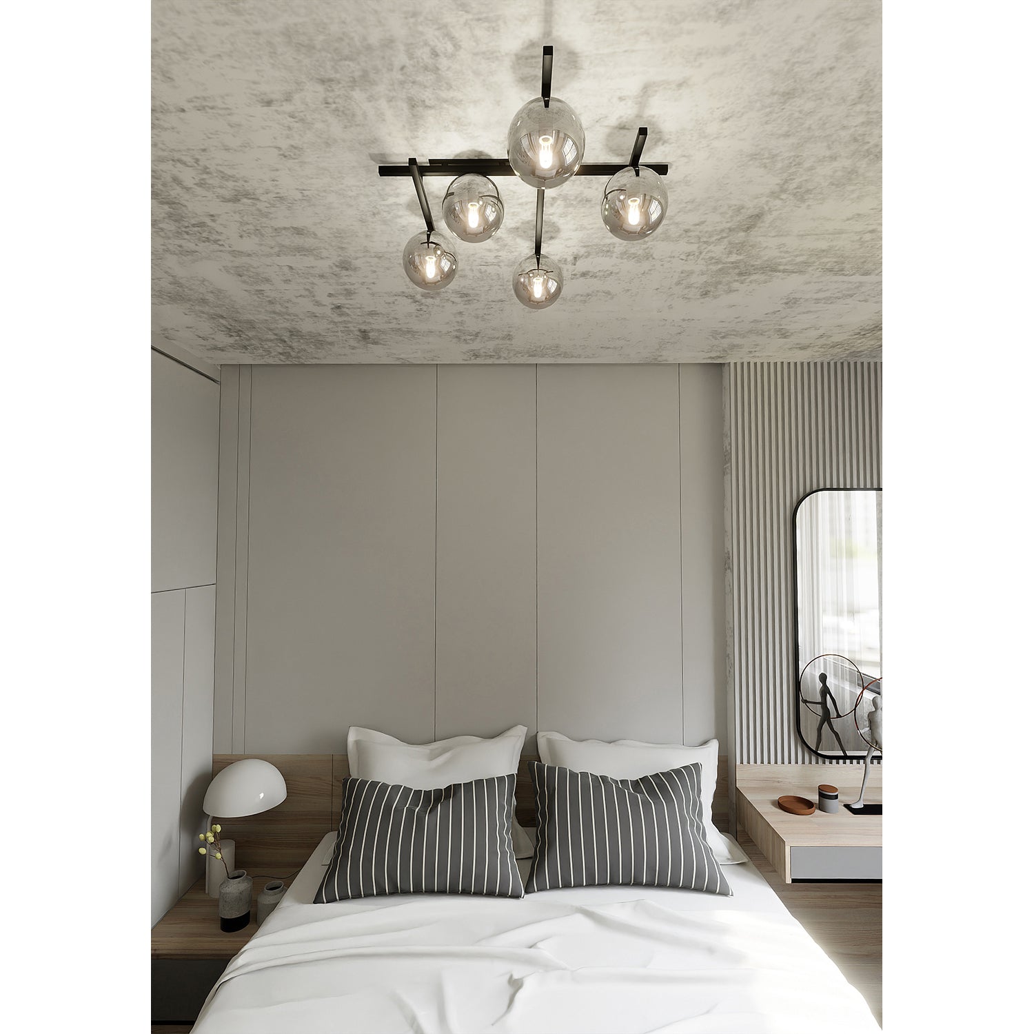 Plafoniera Moderna 5 Luci Teti In Acciaio Nero Bracci Regolabili E Vetro Fumè