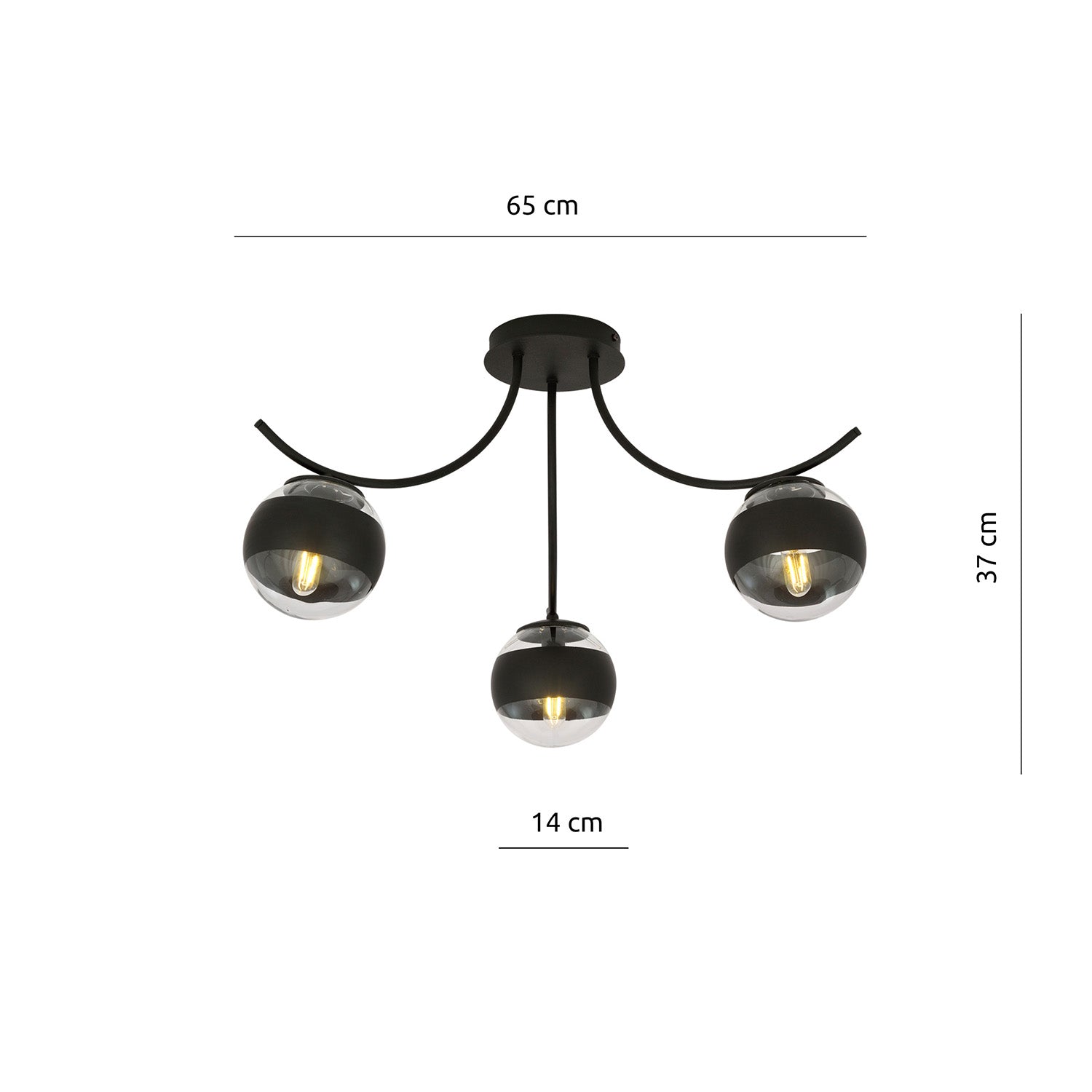 Plafoniera Moderna Coeo Acciaio Nero 3 Luci E14 Ip20
