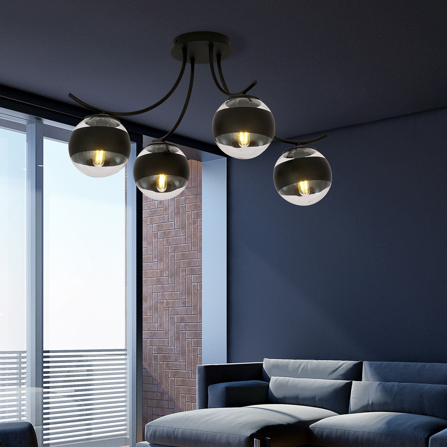 Plafoniera Moderna Coeo Acciaio Nero 4 Luci E14 Ip20