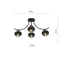 Plafoniera Moderna Coeo Acciaio Nero 4 Luci E14 Ip20