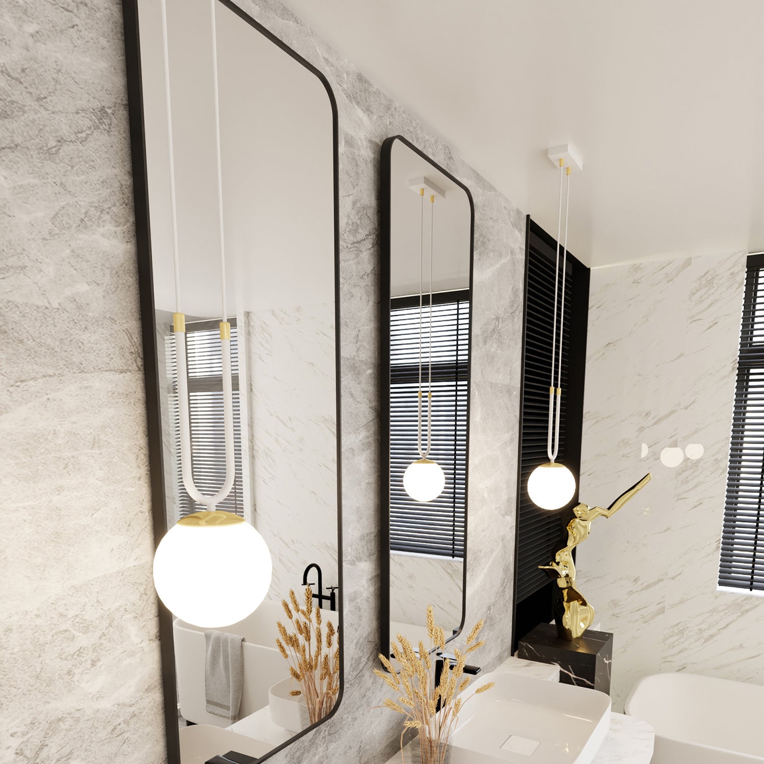 Sospensione Contemporanea 1 Luce Crio Acciaio Bianco Oro E Sfera Vetro Opalino