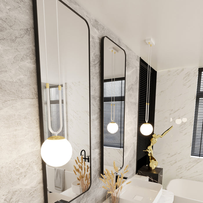 Sospensione Contemporanea 1 Luce Crio Acciaio Bianco Oro E Sfera Vetro Opalino