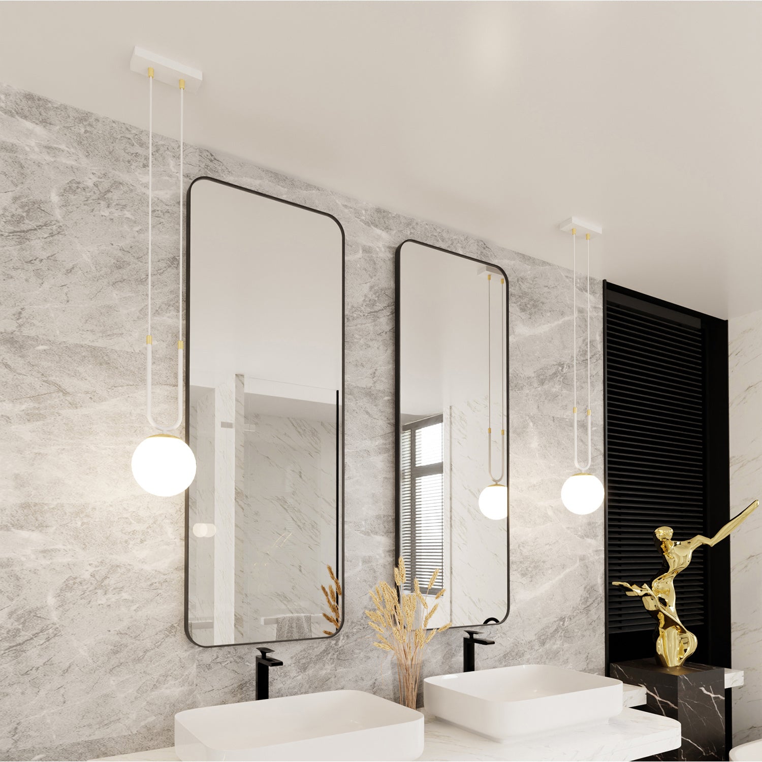 Sospensione Contemporanea 1 Luce Crio Acciaio Bianco Oro E Sfera Vetro Opalino