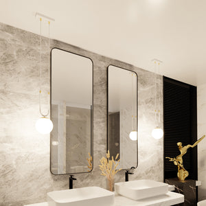 Sospensione Contemporanea 1 Luce Crio Acciaio Bianco Oro E Sfera Vetro Opalino