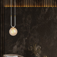 Sospensione Contemporanea 1 Luce Crio Acciaio Bianco Oro E Sfera Vetro Ambra