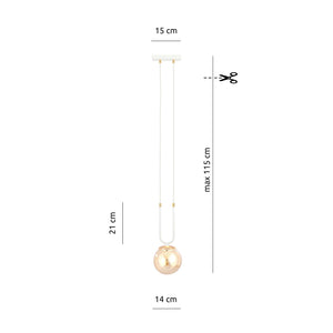 Sospensione Contemporanea 1 Luce Crio Acciaio Bianco Oro E Sfera Vetro Ambra