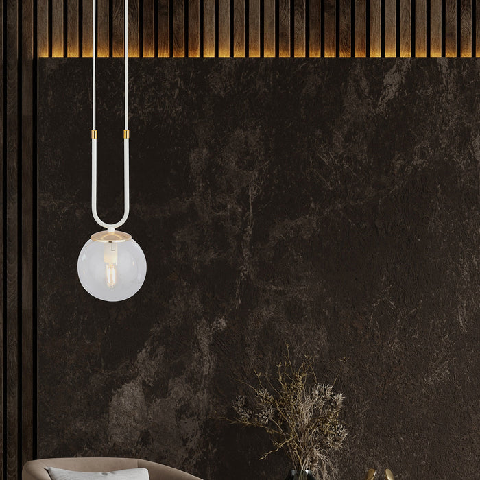 Sospensione 1 Luce Crio In Acciaio Bianco Oro E Sfera In Vetro Trasparente