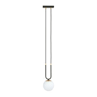 Sospensione Contemporanea 1 Luce Crio In Acciaio Nero Oro E Sfera Vetro Opalino