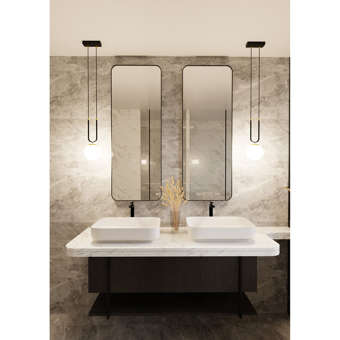 Sospensione Contemporanea 1 Luce Crio In Acciaio Nero Oro E Sfera Vetro Opalino