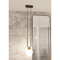 Sospensione Contemporanea 1 Luce Crio In Acciaio Nero Oro E Sfera Vetro Opalino