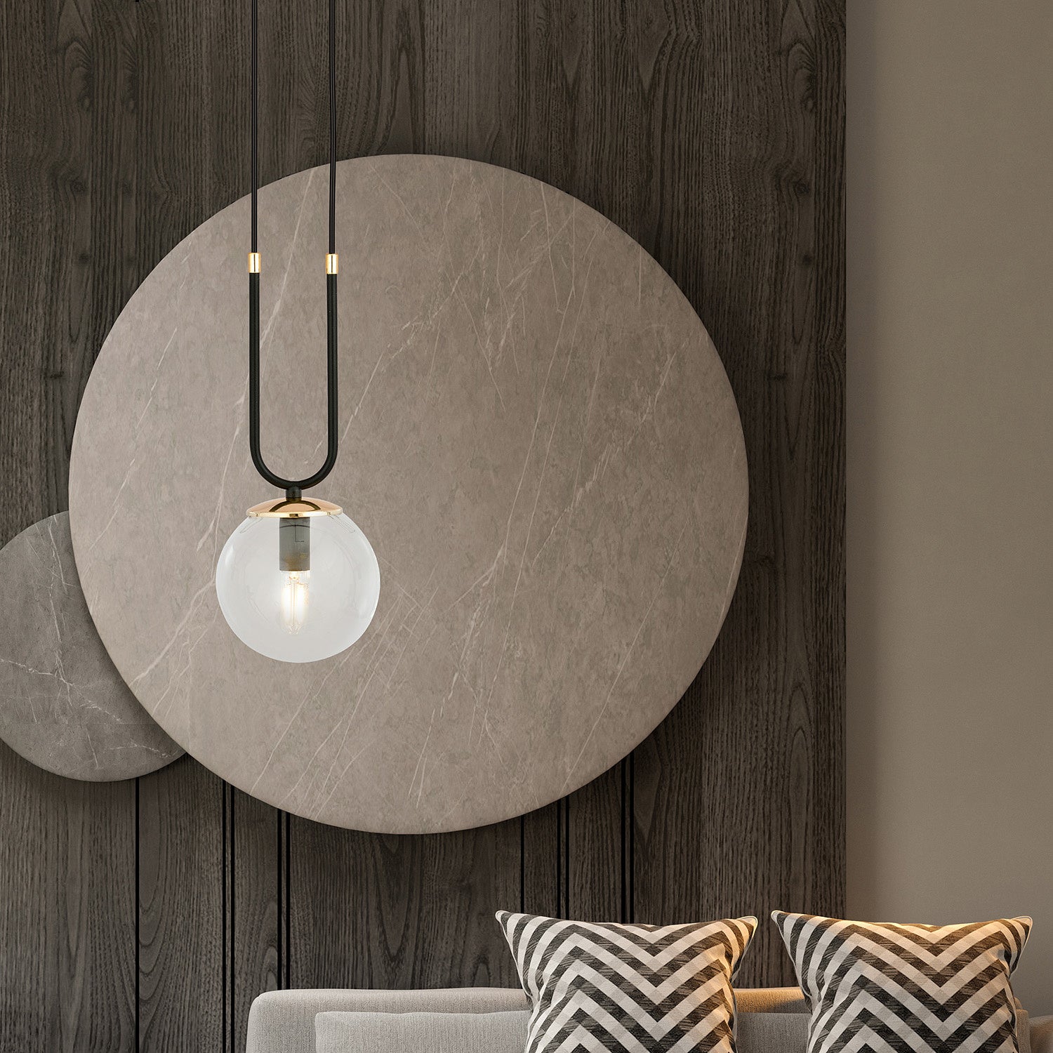 Sospensione Contemporanea 1 Luce Crio Acciaio Nero Oro E Sfera Vetro Trasparente