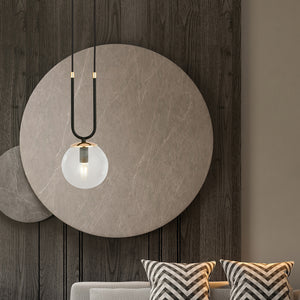 Sospensione Contemporanea 1 Luce Crio Acciaio Nero Oro E Sfera Vetro Trasparente