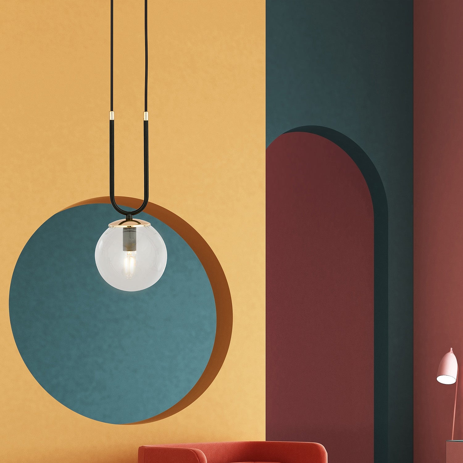 Sospensione Contemporanea 1 Luce Crio Acciaio Nero Oro E Sfera Vetro Trasparente