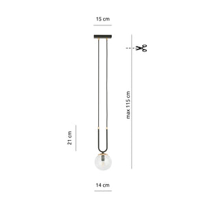 Sospensione Contemporanea 1 Luce Crio Acciaio Nero Oro E Sfera Vetro Trasparente