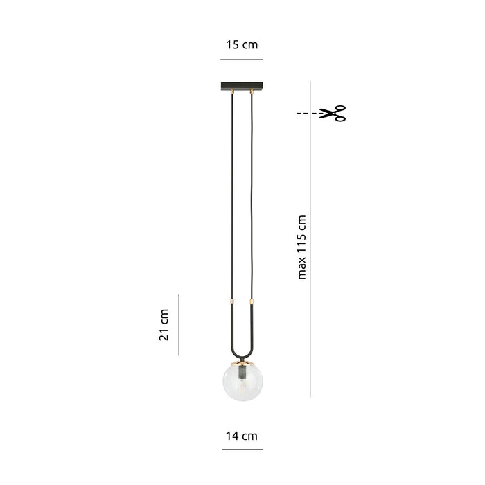 Sospensione Contemporanea 1 Luce Crio Acciaio Nero Oro E Sfera Vetro Trasparente