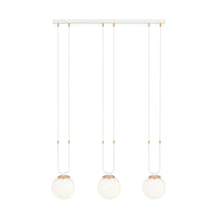 Sospensione Contemporanea 3 Luci Crio Acciaio Bianco Oro E Sfere Vetro Opalino