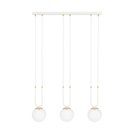 Sospensione Contemporanea 3 Luci Crio Acciaio Bianco Oro E Sfere Vetro Opalino