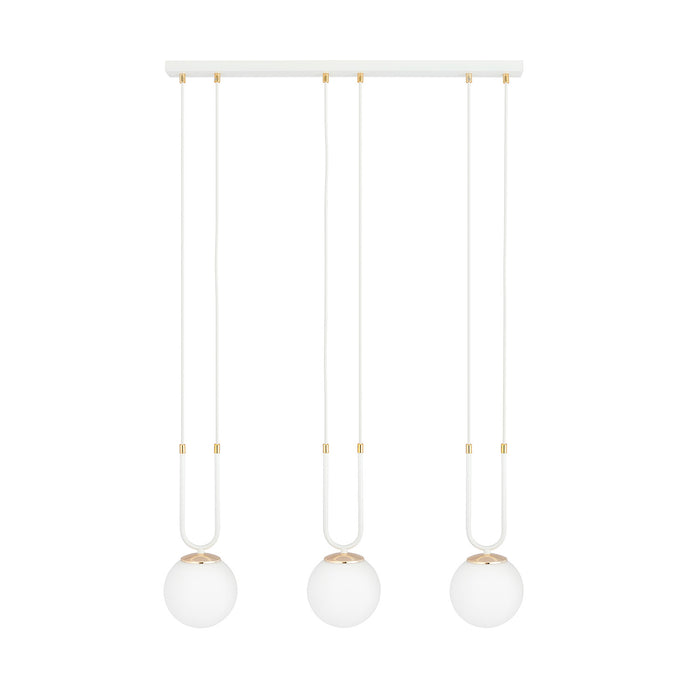 Sospensione Contemporanea 3 Luci Crio Acciaio Bianco Oro E Sfere Vetro Opalino