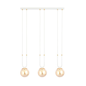 Sospensione Contemporanea 3 Luci Crio Acciaio Bianco Oro E Sfera Vetro Ambra