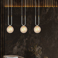 Sospensione Contemporanea 3 Luci Crio Acciaio Bianco Oro E Sfera Vetro Ambra