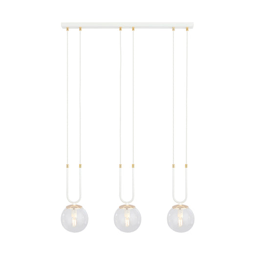 Sospensione 3 Luci Crio In Acciaio Bianco Oro E Sfera In Vetro Trasparente
