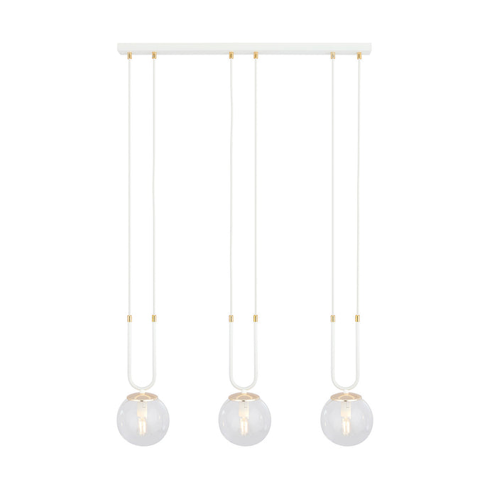Sospensione 3 Luci Crio In Acciaio Bianco Oro E Sfera In Vetro Trasparente