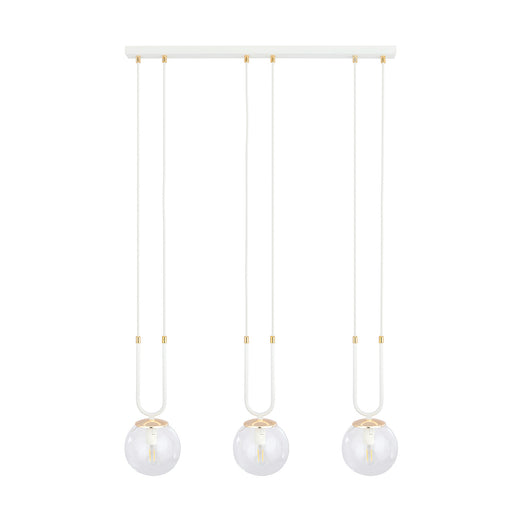 Sospensione 3 Luci Crio In Acciaio Bianco Oro E Sfera In Vetro Trasparente