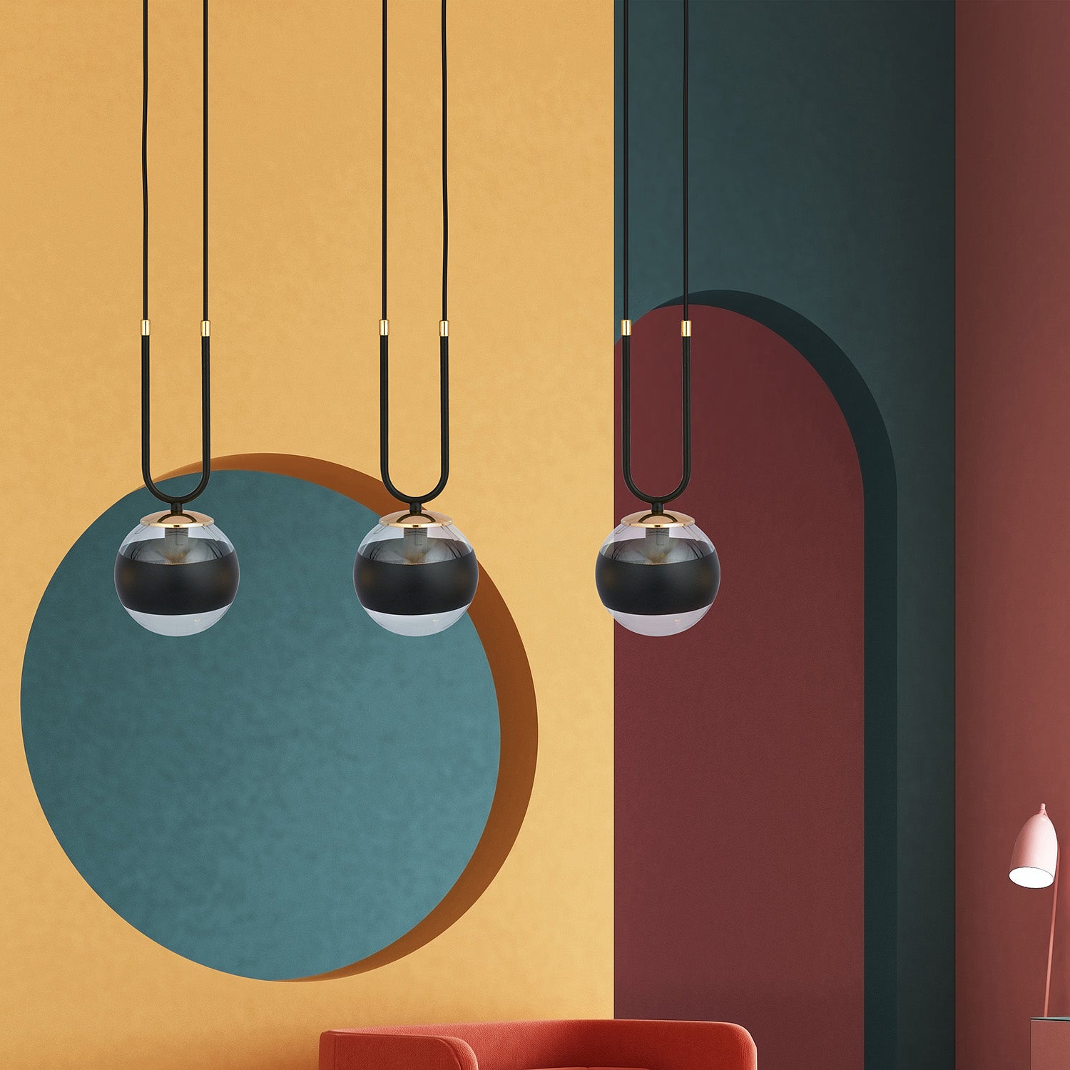 Lampadario Moderno Crio Acciaio Nero 3 Luci E14 Ip20