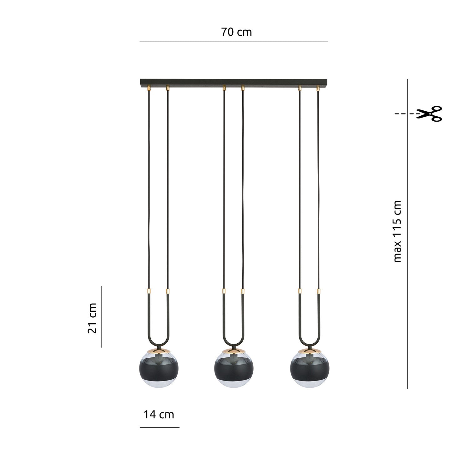 Lampadario Moderno Crio Acciaio Nero 3 Luci E14 Ip20
