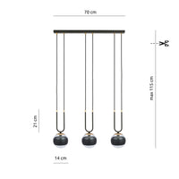 Lampadario Moderno Crio Acciaio Nero 3 Luci E14 Ip20