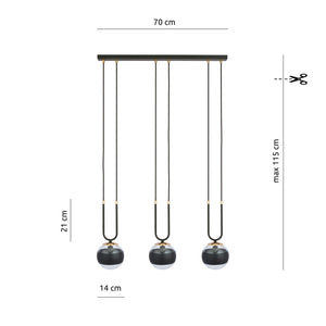 Lampadario Moderno Crio Acciaio Nero 3 Luci E14 Ip20